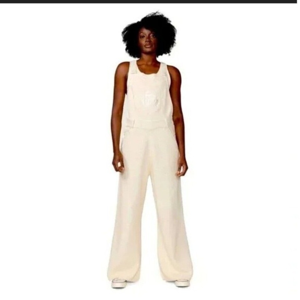 Honor The Gift NWT Knit Overalls Wide Leg Jumpsuit Cream SZ S